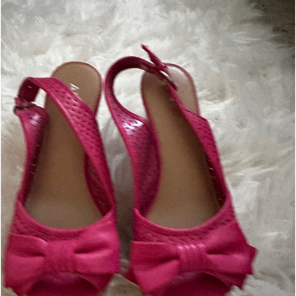 Ladies pink wedge shoes with bow detail size 7